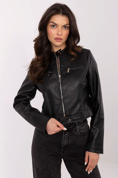 Black Faux Leather Biker Jacket Moto Chic