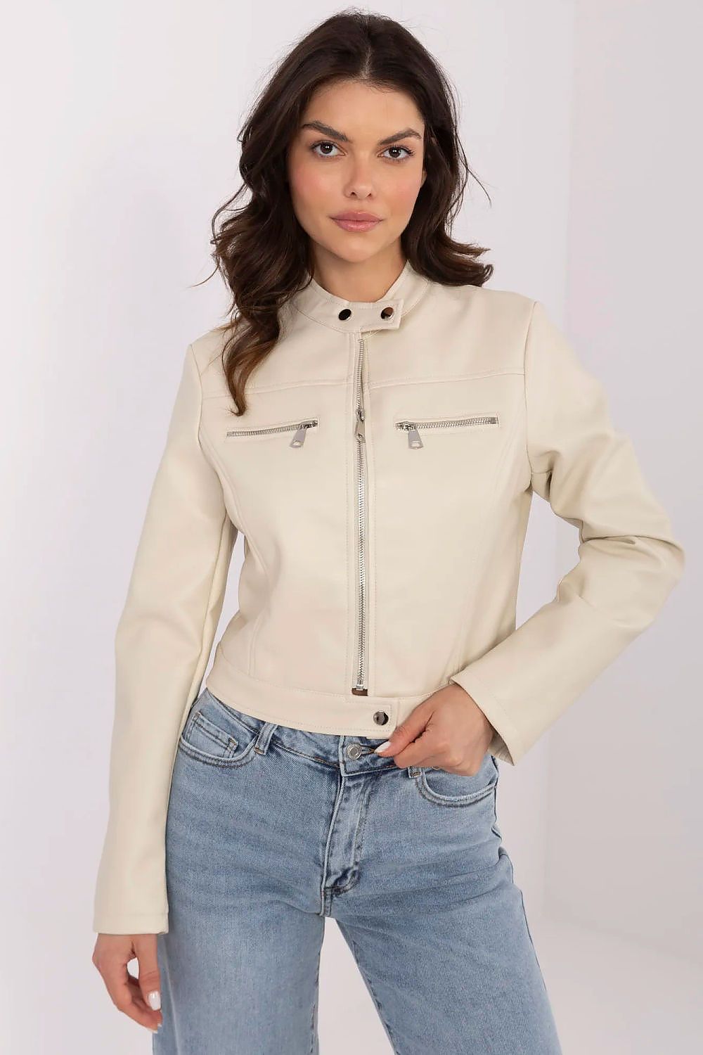 Beige Faux Leather Biker Jacket Minimal Spring Essential
