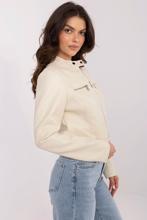 Beige Faux Leather Biker Jacket Minimal Spring Essential