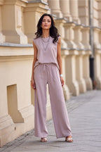 Dusty Taupe Linen Blend Wide Leg Trousers Spring Essential