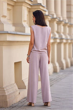 Dusty Taupe Linen Blend Wide Leg Trousers Spring Essential