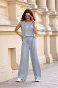 Linen Blend Wide Leg Trousers Lightweight Elegant Set