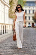 Ivory Linen Blend Wide Leg Trousers Summer Essential
