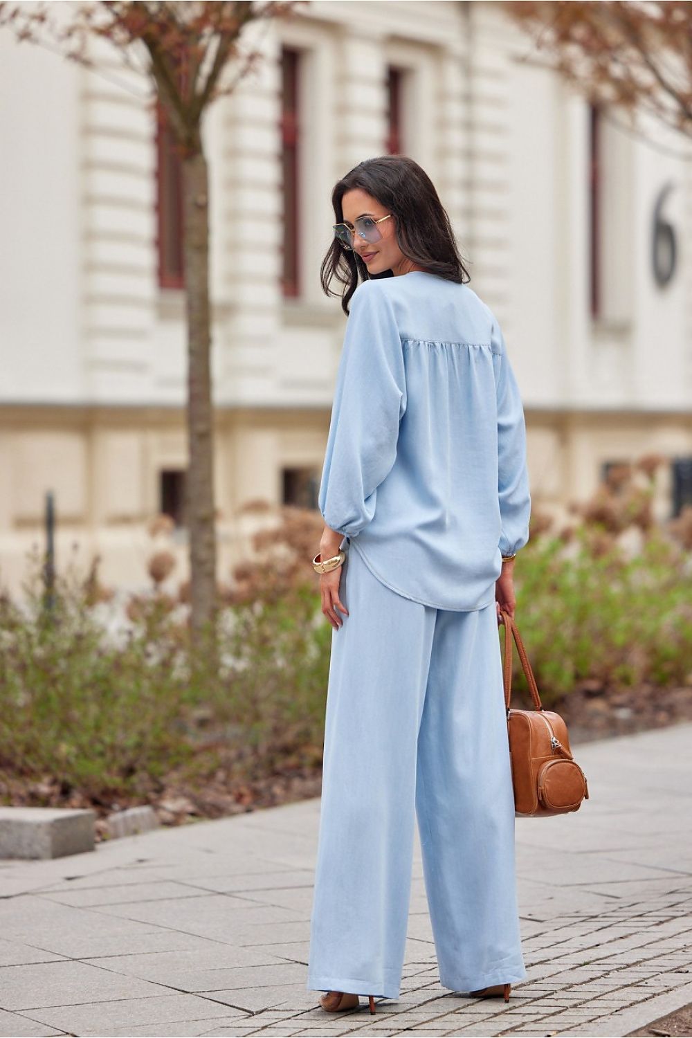 Baby Blue 100 Tencel Wide Leg Trousers Spring Essential