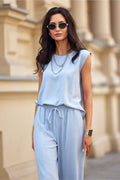 Sky Blue Sleeveless Linen Blouse Spring Collection Top