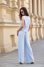 Sky Blue Sleeveless Linen Blouse Spring Collection Top