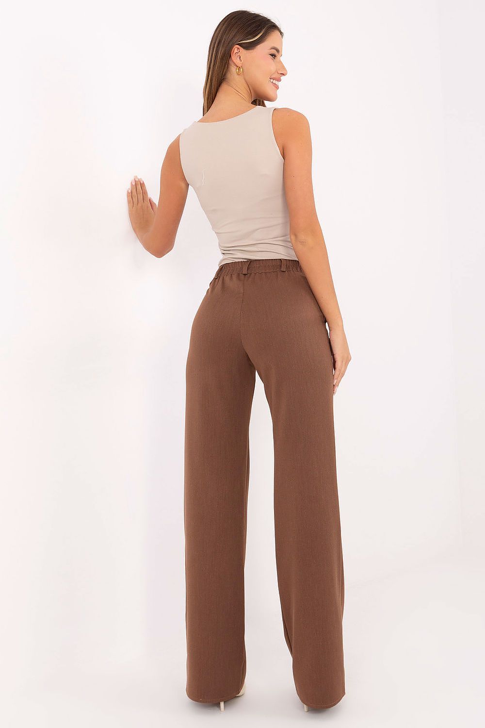 Brown High Waisted Wide Leg Trousers