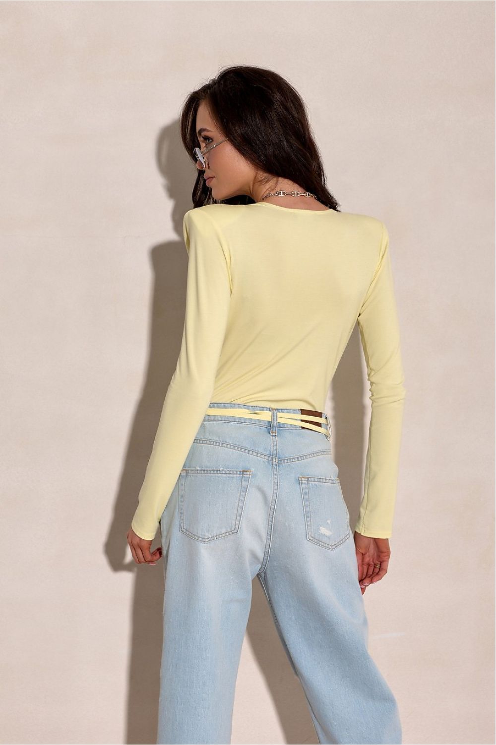 Butter Yellow Wrap Bodysuit with Floral Choker