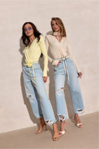 Butter Yellow Wrap Bodysuit with Floral Choker