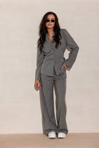 Grey Pinstripe Wide-Leg Trousers