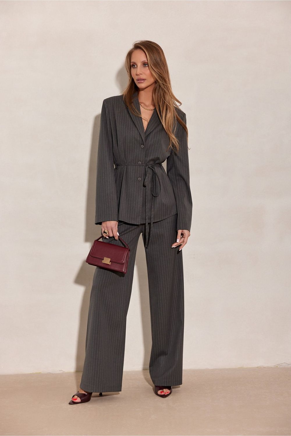 Dark Pinstripe Wide-Leg Trousers