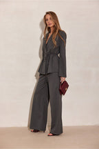 Dark Pinstripe Wide-Leg Trousers