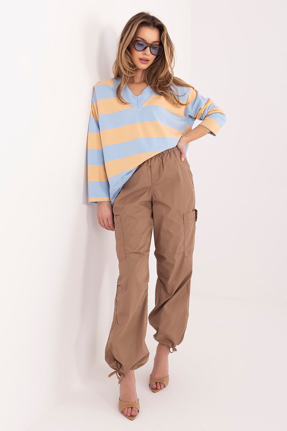 Striped Oversized U Neck Blouse