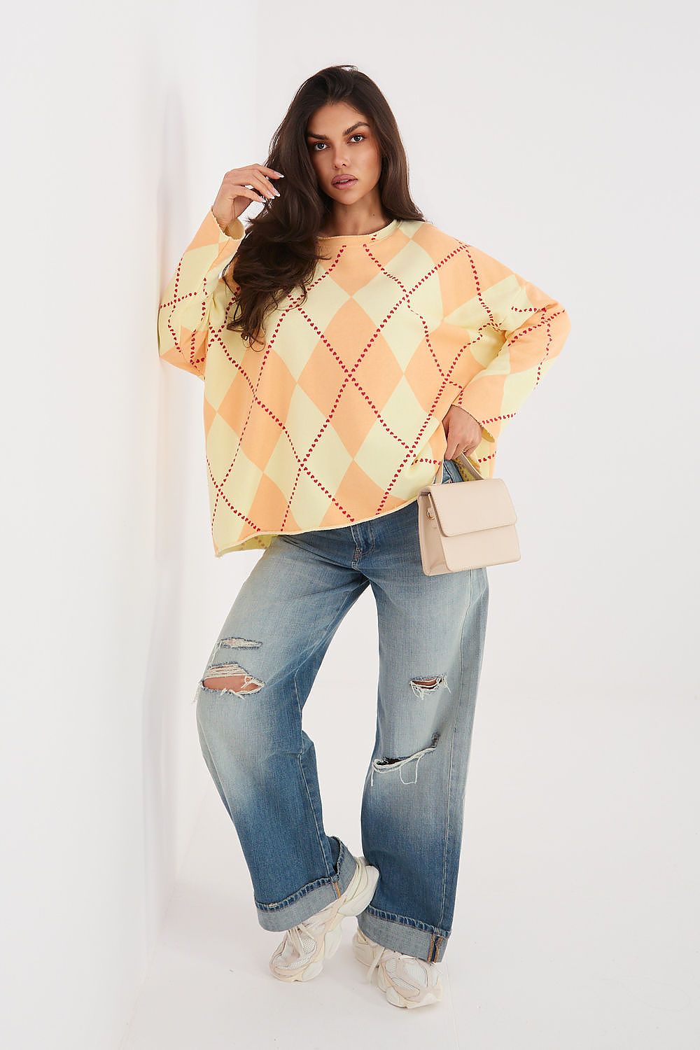 Diamond Pattern Oversized S Blouse