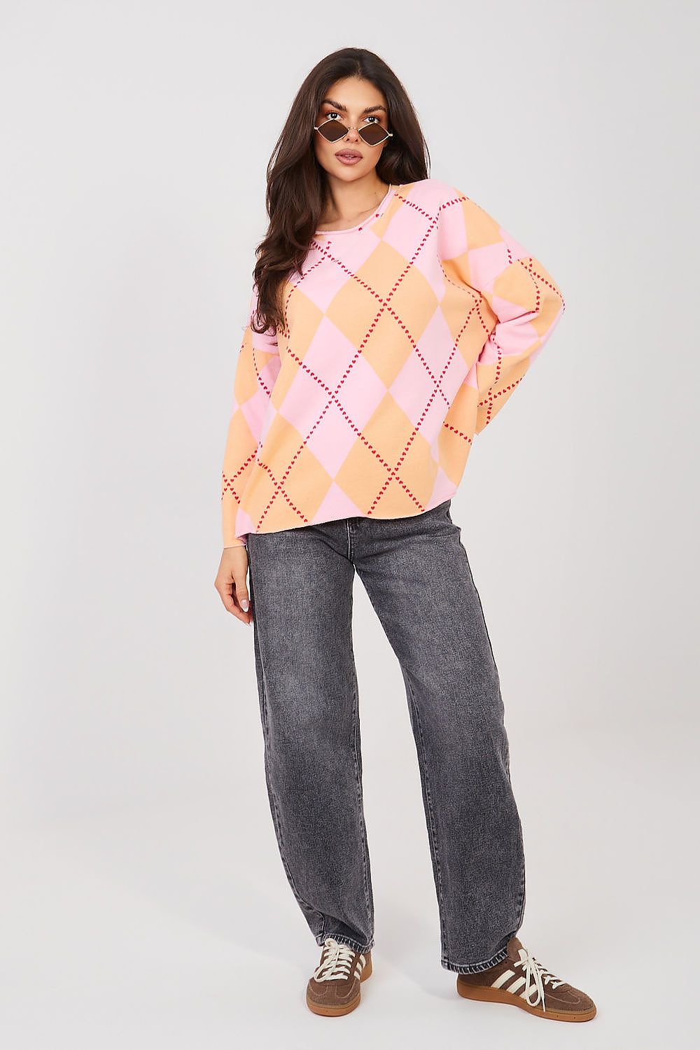 Diamond Pattern Oversized V Blouse