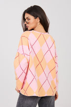 Diamond Pattern Oversized V Blouse