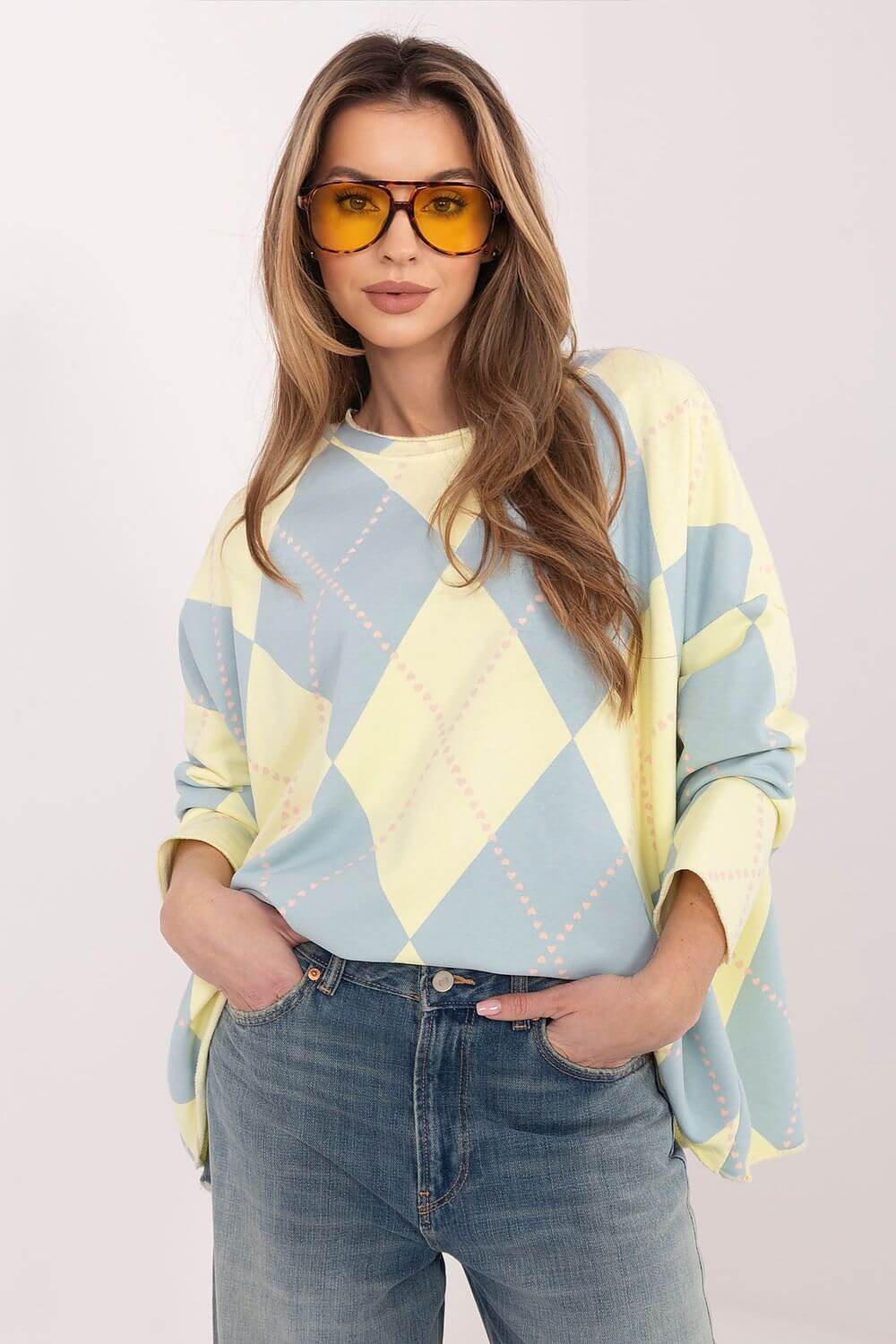 Diamond Pattern Oversized TS Blouse