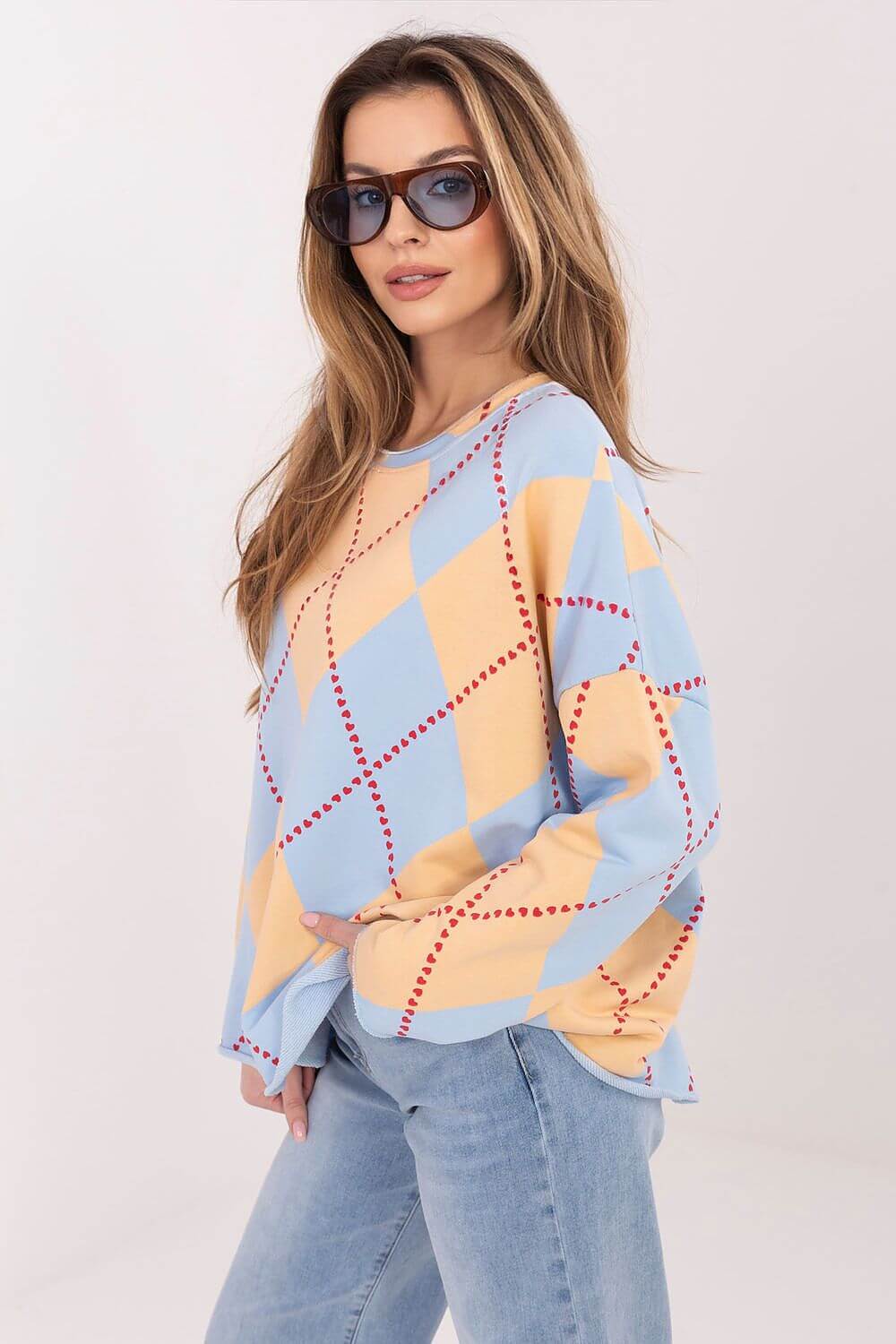 Diamond Pattern Oversized Blouse