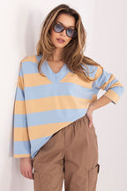 Striped Oversized U Neck Blouse