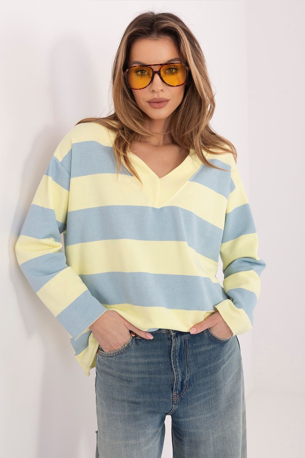 Striped Oversized V-Neck Blouse
