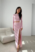 Elegant Long Sleeve Crop Top Fitted Woomens T