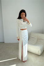 Elegant Long Sleeve Crop TopFitted Womens Top