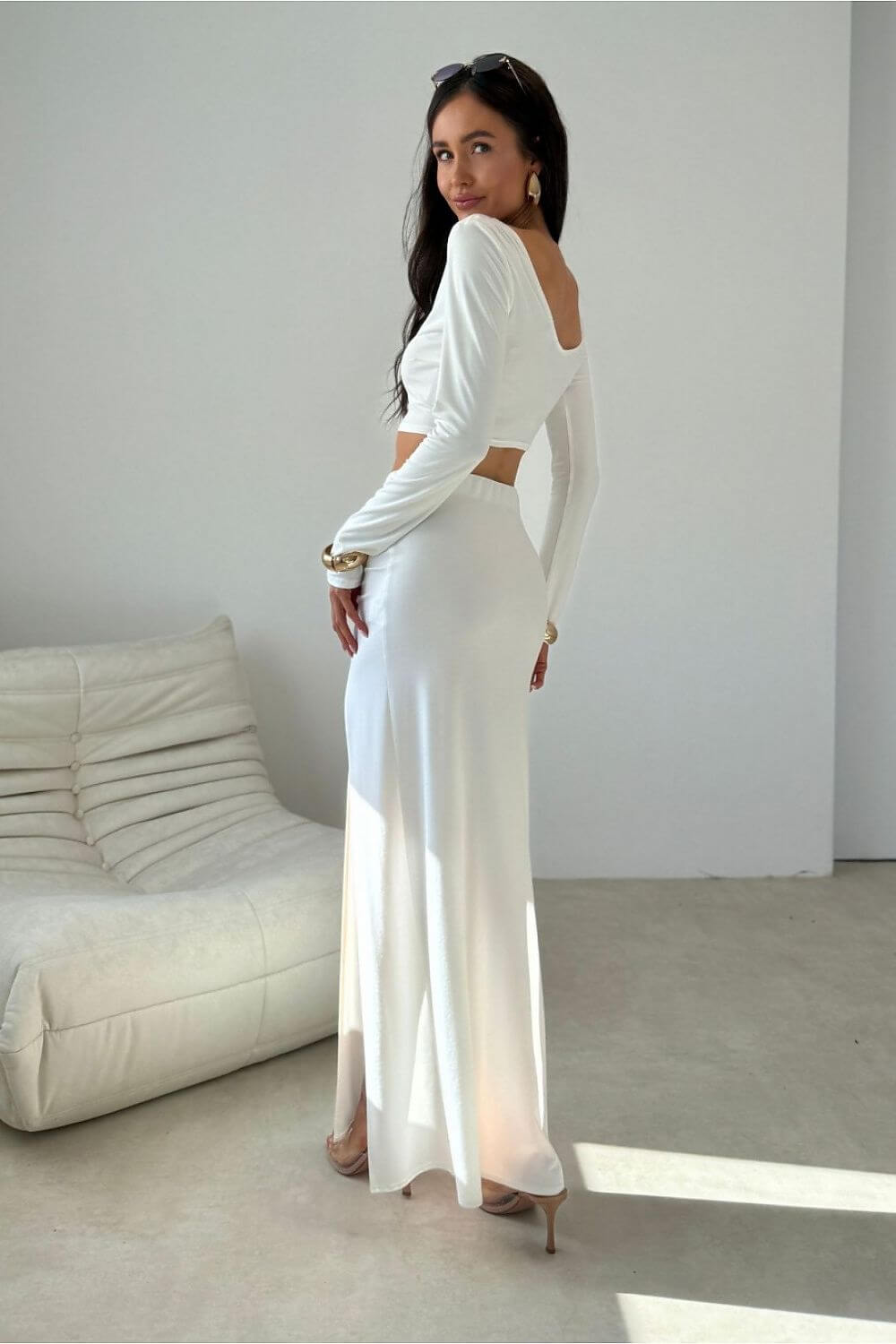 Elegant Long Sleeve Crop TopFitted Womens Top