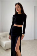Elegant Long Sleeve Crop Top Fitted Women Top