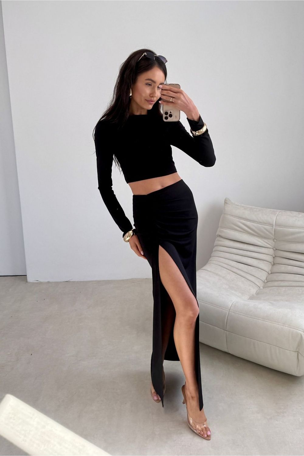 Elegant Long Sleeve Crop Top Fitted Women Top