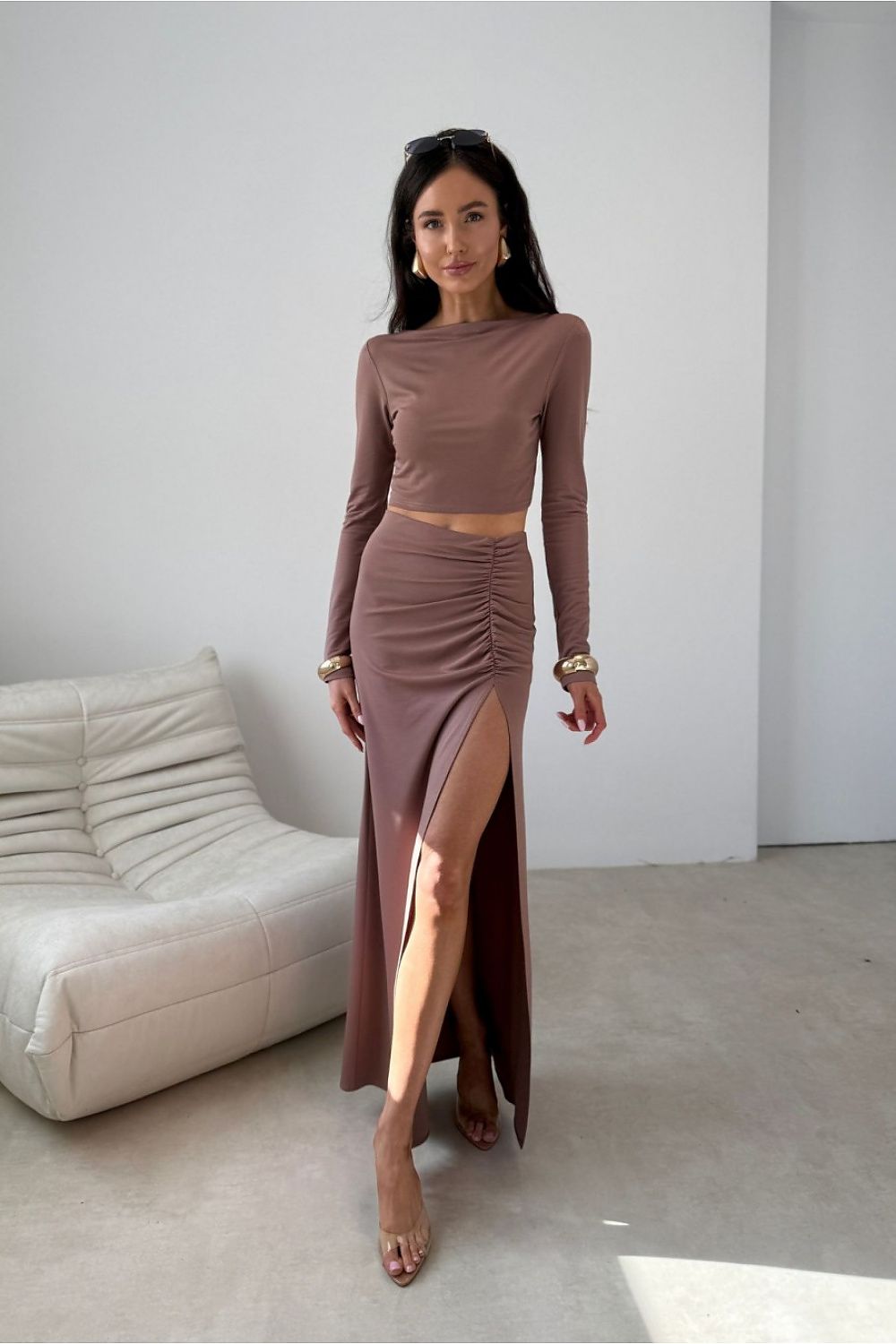 Elegant Long Sleeve Crop Top  Fitted Womens Top